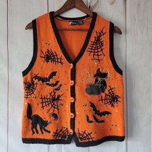 Holiday Editions Women’s S Halloween Knit Beaded & Embroidered Sweater Vest